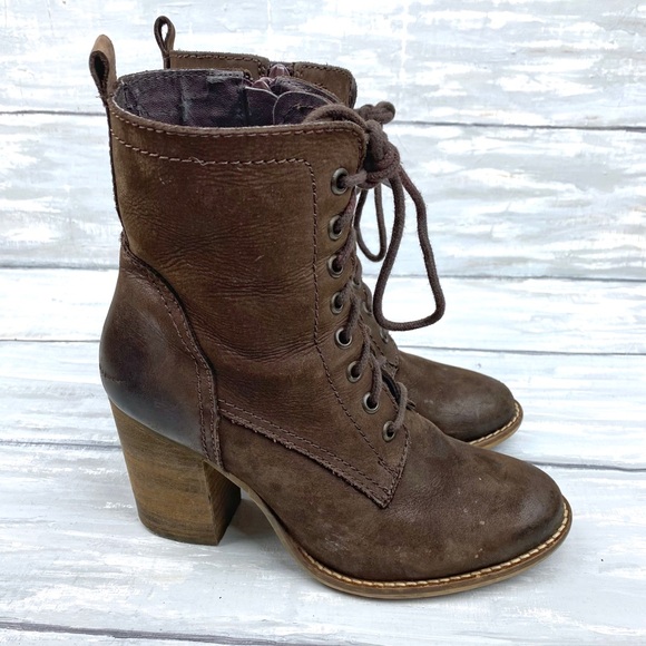 Steve Madden Brown Lace-Up Leather Boots “Lauren” Chocolate Brown Combat Boot 8M - Picture 3 of 16